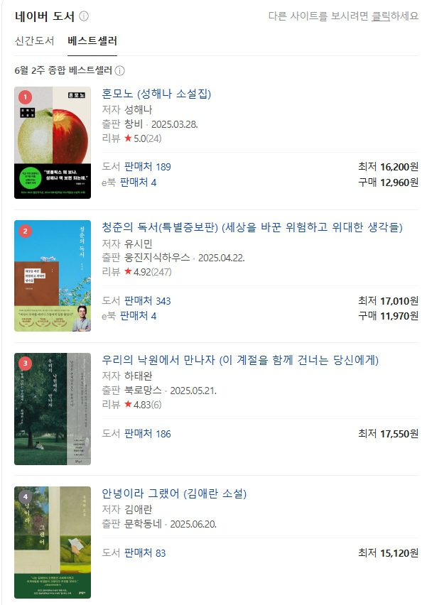 독서 트렌드 ! 베스트셀러 추천 도서 2 20250614 090928